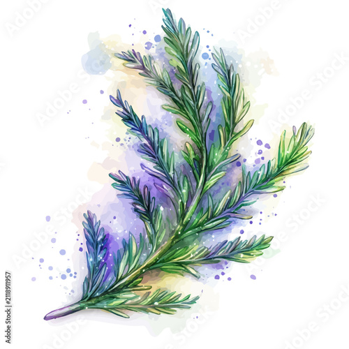 Canvas Print Juniper Leaf watercolor painterly illustration, semi-realistic fantasy design, m