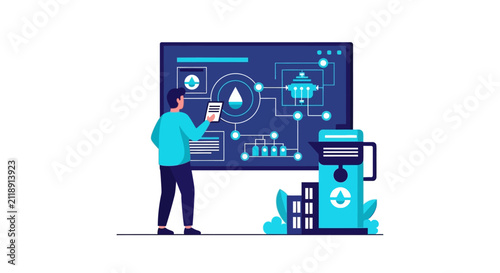 Industrial Smart Factory Data Monitoring and Energy Management Dashboard Illustration