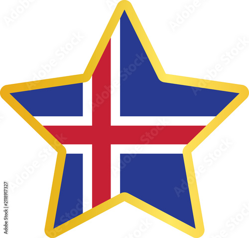 Quadro su tela Icelandic flag inside a gold bordered five pointed star shape