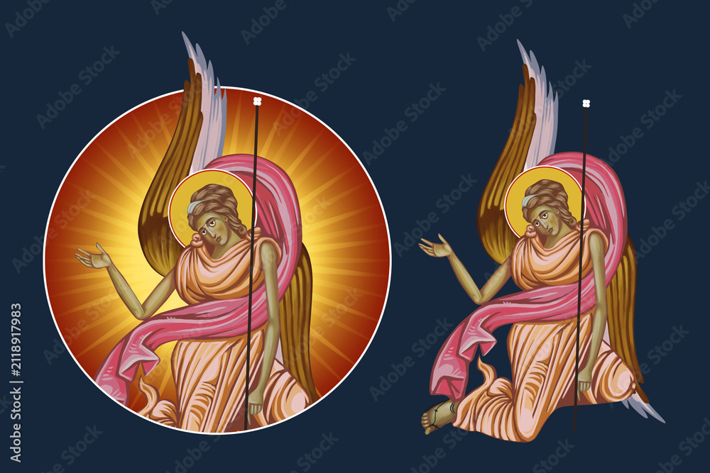 Obraz premium Illustration - fresco with angels set in Byzantine style