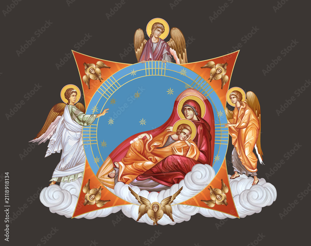 Obraz premium Eye of Providence. Illustration in Byzantine style with angels and seraphim