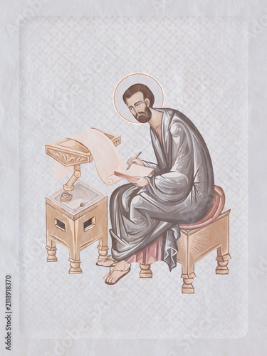 Mark the Apostle. Christian illustration in Byzantine style in pastel colors
