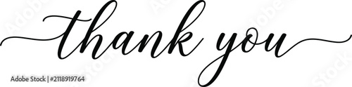 Elegant black handwritten calligraphy script text saying thank you isolated on a clean white background perfect for wedding cards and social media posts