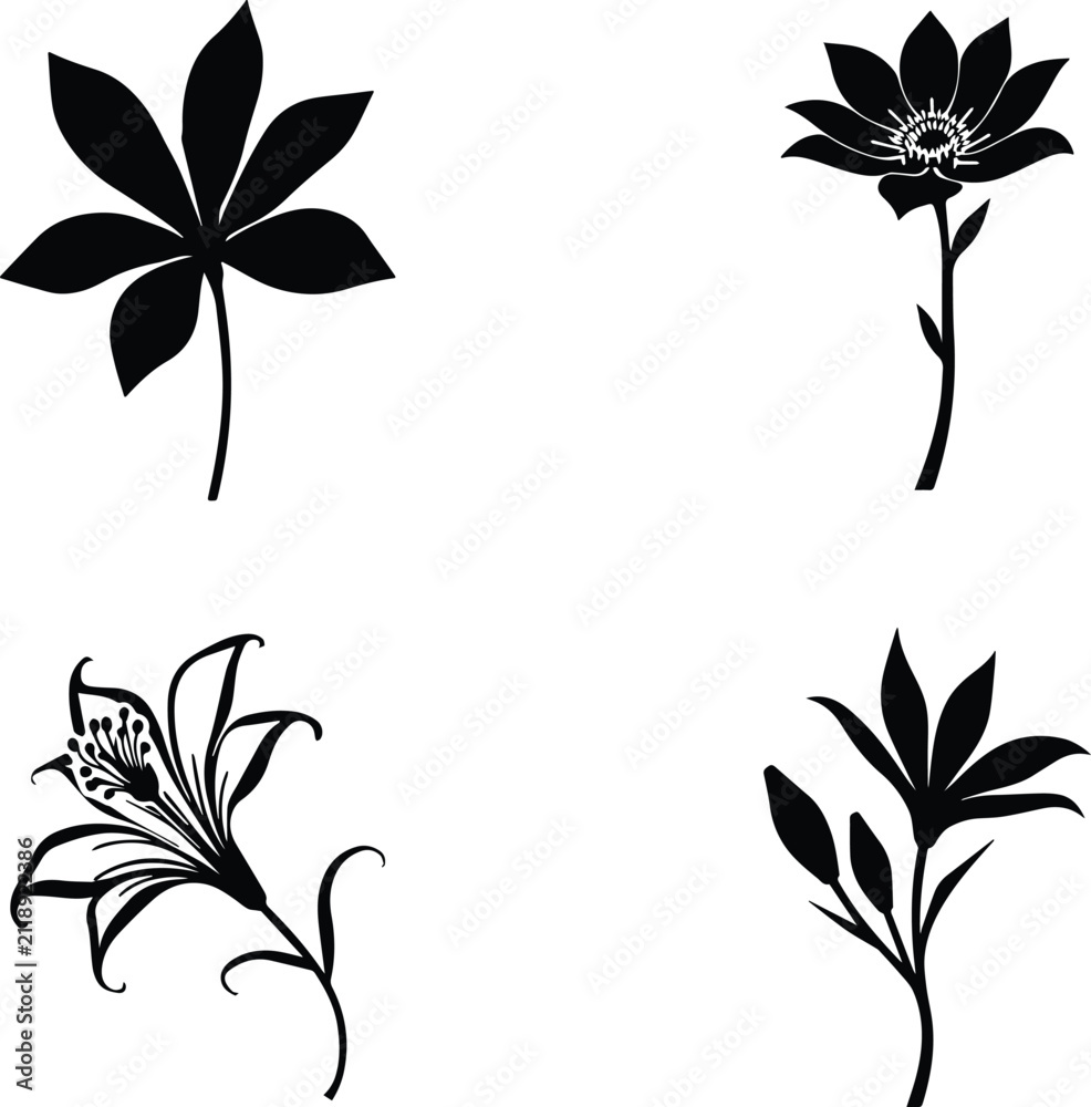 Fototapeta premium Elegant Floral Silhouette SVG Bundle | Lily and Botanical Flower Vector