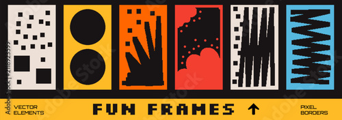 фотографія Bold constructivism photo frame with pixel burst and funky border for kids