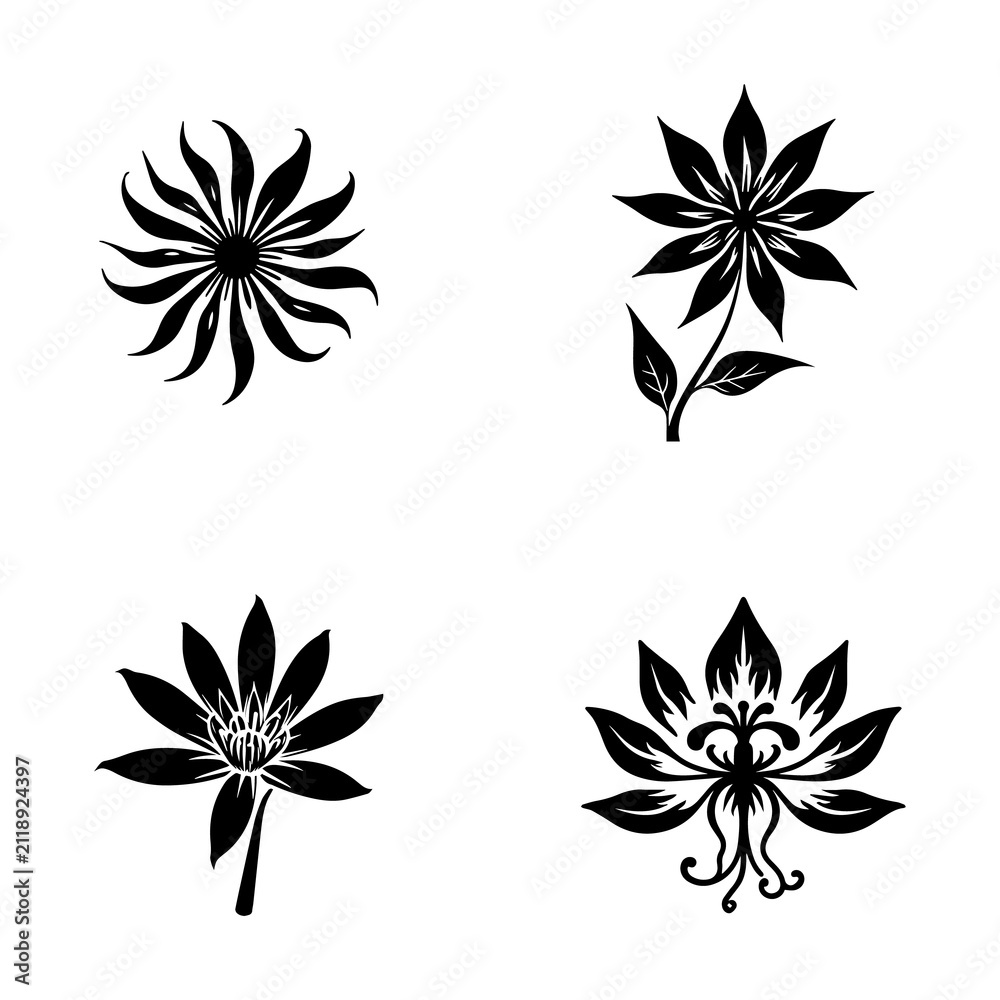 Obraz premium Decorative Floral SVG Bundle | Lotus & Botanical Flower Silhouettes