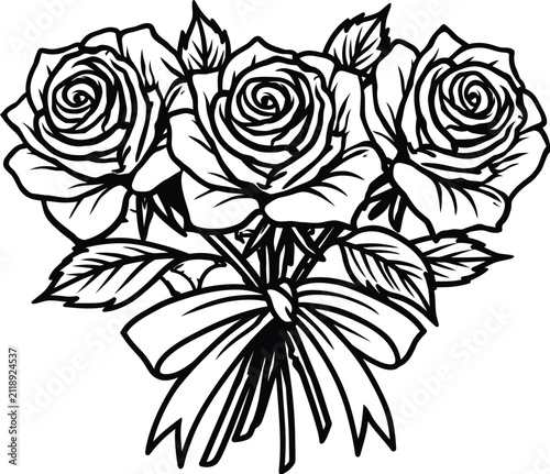 Rose vector illustration bouquet line art drawing sketch