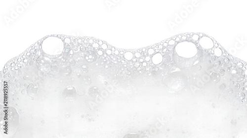 Cuadro en lienzo White foamy soap bubbles on transparent background, detergent foam texture macro
