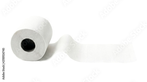 Konstfotografi White toilet paper roll on clean background, bathroom tissue paper with unrolled sheet