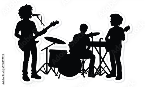 Live Music Band with Drummer Guitarist and Keyboard Player Silhouette