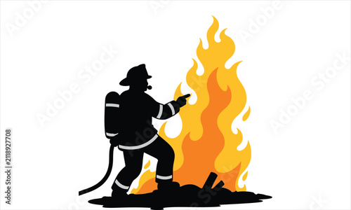 Camper Sitting Near Campfire Outdoor Adventure Silhouette Vector