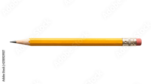 Foto Yellow wooden pencil isolated on white background, sharpened graphite stationery