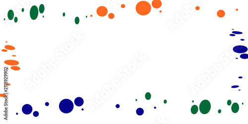 India flag colors frame background with orange green and blue polka dots and ovals on white backdrop for Indian Independence Day Republic Day and festival event banners