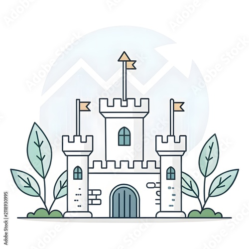 Medieval stone castle fortress with towers and flags icon castle building fortress medieval architecture building gatehouse