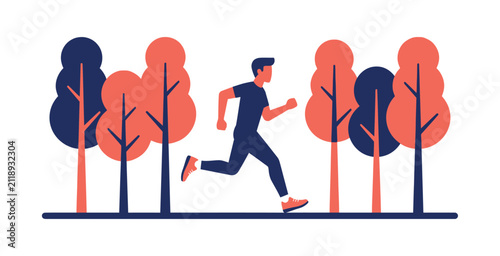 Man Jogging in Park Flat Vector Illustration