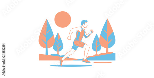 Man Running in Park Vector Illustration