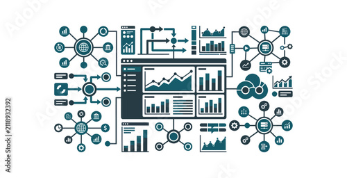 Data Analytics Network Dashboard Infographic Vector