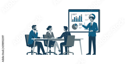 Business Meeting Presentation Flat Design Vector