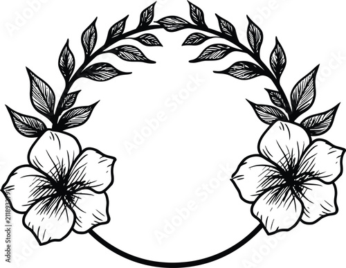 Wreath vector silhouette floral botanical ink drawing