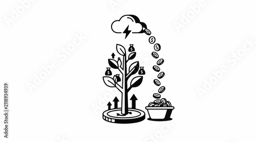 A conceptual illustration of wealth generation from a money tree