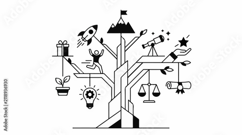 A conceptual tree symbolizing growth aspiration knowledge and success