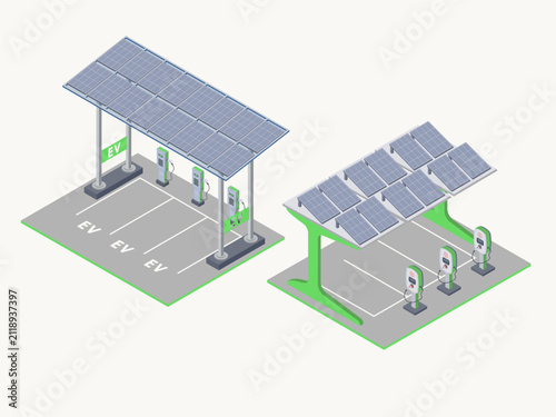 isometric ev charging parking canopy with solar panel roof design
