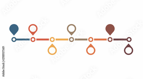 A colorful timeline with markers and connection points