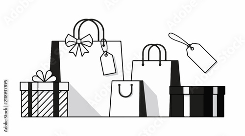 A collection of shopping bags and gift boxes with tags (2)