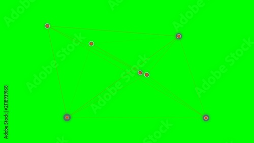 Connected nodes forming a network structure on a solid bright green background
