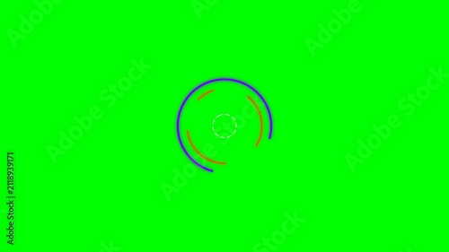 Abstract circular arc design on a vibrant solid green background screen