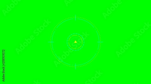 Futuristic circular data interface element on a vibrant green background screen