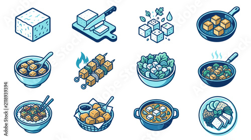 Foto Food and dishes in pots.