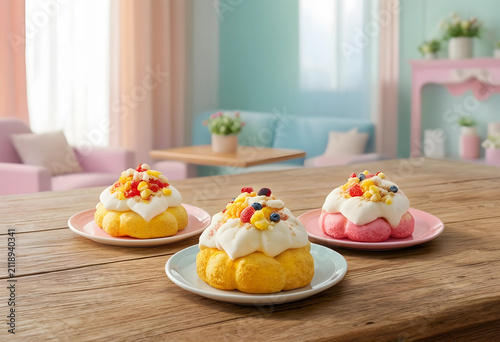 Three colorful fruit desser...