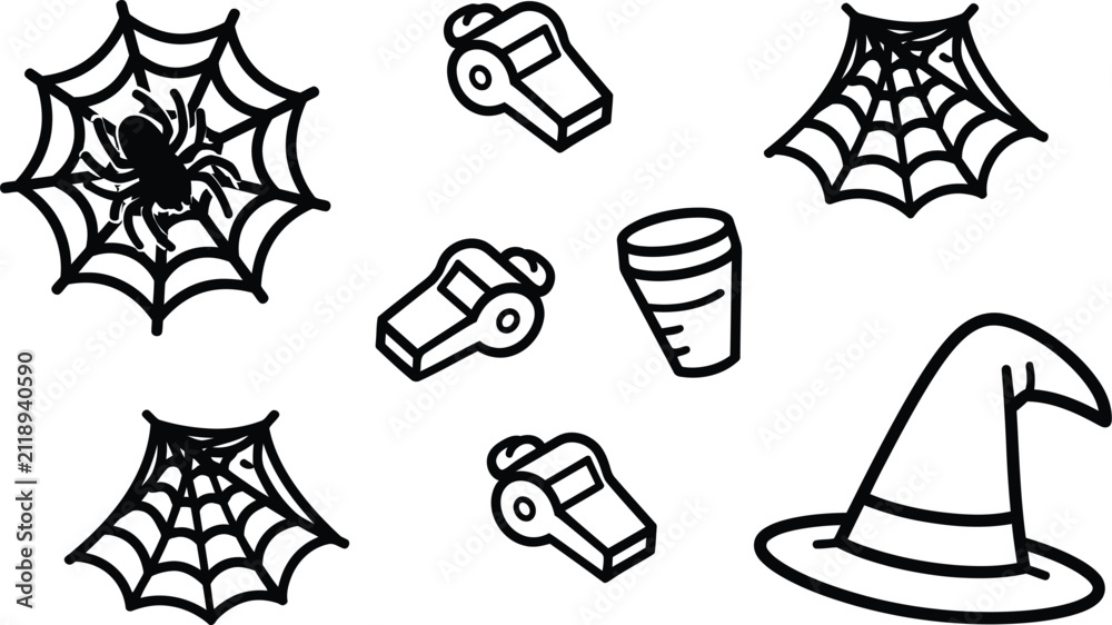 Fototapeta premium Halloween vector icon set with witch hat and spiderweb