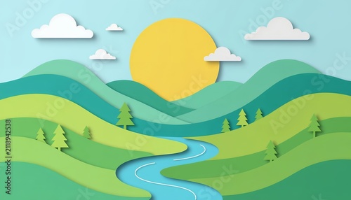 3D Paper Cut-Out Nature Landscape