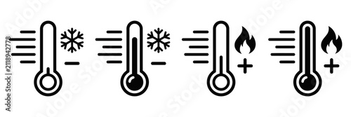 Canvastavla Set of thermometer icons with snowflake and flame symbols, representing cold and