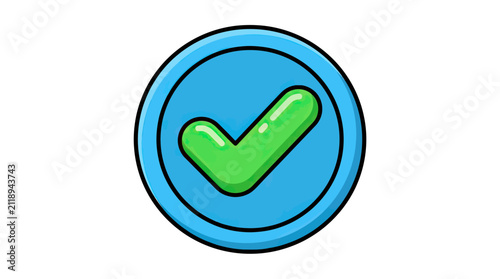 Elegant Green Checkmark Icon Inside Blue Circular Outline for Positive Confirmation and Approval
