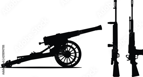 Obraz na płótnie Artillery and rifles flat vector illustration