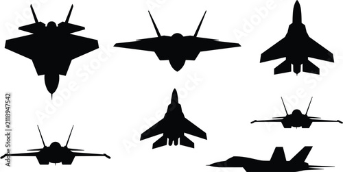 Bild auf Leinwand Fighter jet silhouettes flat vector illustration