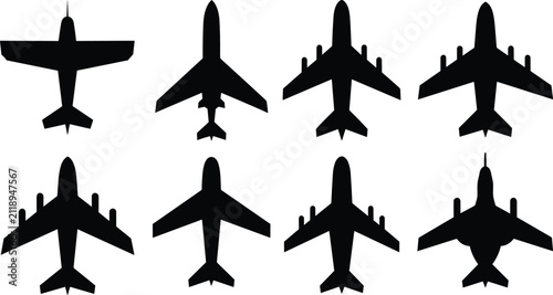 Cuadro en lienzo Airplane silhouettes flat vector illustration