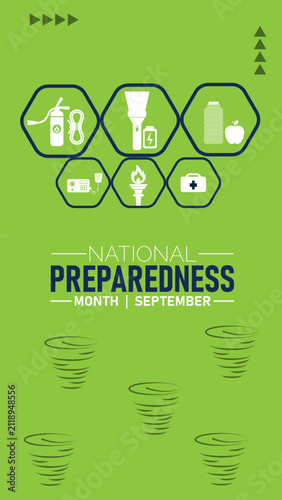 National preparedness month. Vector illustration with emergency supply icons and celebrated in September. Perfect for banners, posters,card,background,web,social media design