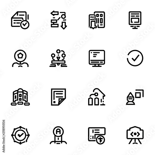 Quality control and task management linear icons for corporate workflow efficiency project planning systems.