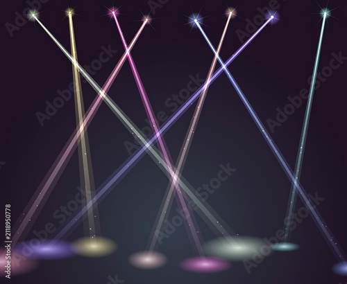 Colorful Light Beams Crossing Against Dark Transparent Background