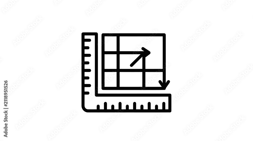 Obraz premium Line graph with ruler measuring statistical data growth.