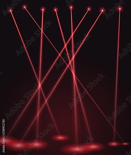 Red Laser Beams Creating Geometric Light Patterns Against Dark Background
