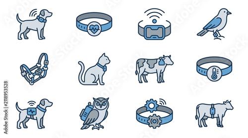 Obraz na płótnie Blue animal icons with jewelry.