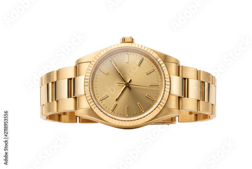 Luxury Gold Wristwatch Isolated on White Background 