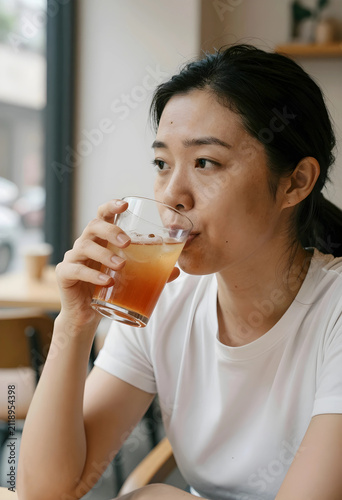 Young asian woman drinking ...