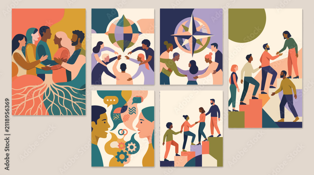 Fototapeta premium Diversity and Community Support Vector Collection