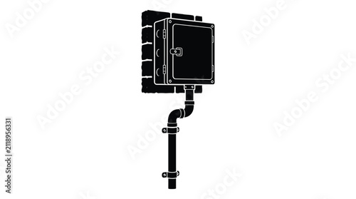 Bild auf Leinwand Wall mounted electrical junction box with conduit black silhouette